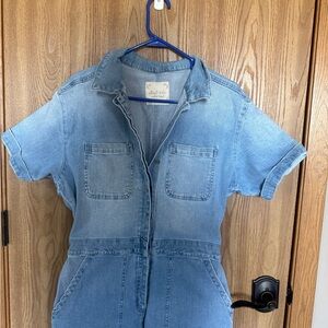 Altar D’ State Light Wash Denim Short Sleeve Jumpsuit